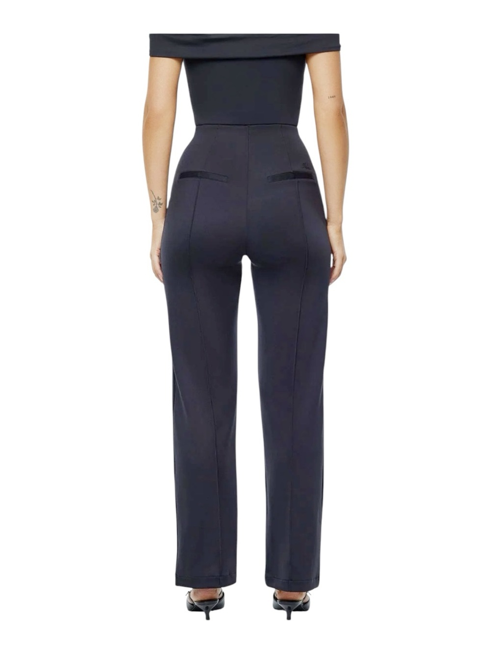 Nama Scuba Pintuck Pants Black Size Large High Rise Stretch Straight Leg New - Picture 2 of 13
